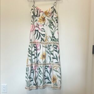 PatBO Floral Midi Dress - White, Yellow, Pink, Green